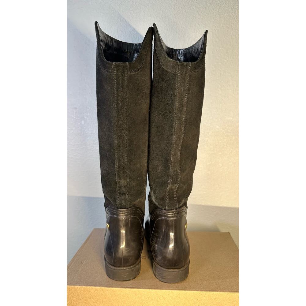 Menghi Italian Suede Leather & Rubber Rain Riding Tall Boots - Black, Size 35 - Picture 4 of 8